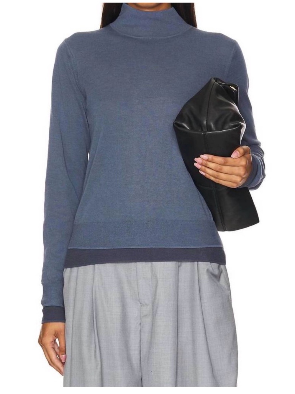 VINCE Double Layer Turtleneck Top In Iris Water Dark Size Medium